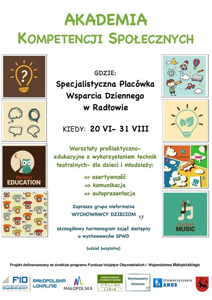 Plakat promujący Akademię Kompetencji Społecznych.