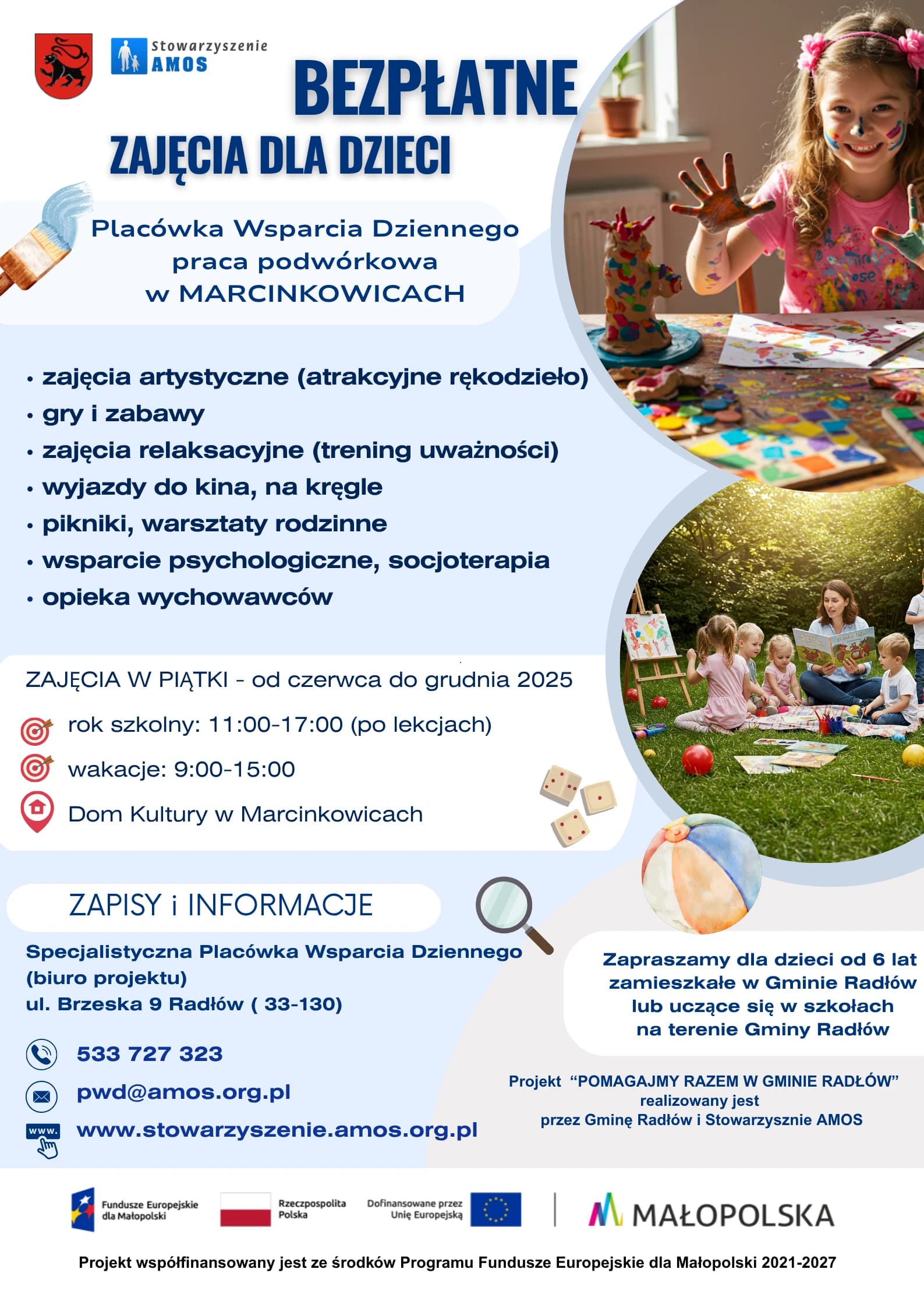 Plakat "Bezpłatne zajęcia dla dzieci"