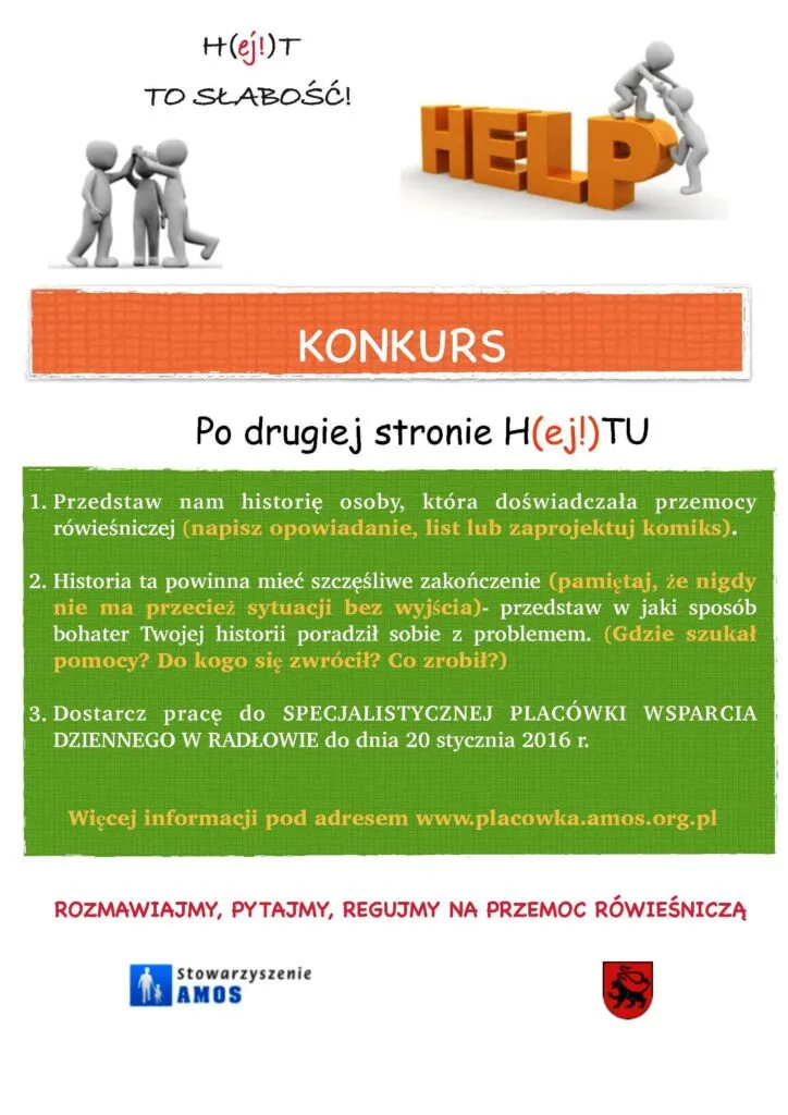 Obraz to bardzo prosty plakat promujący konkurs "Po drugiej stronie Hejtu"