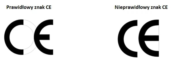Prawidłowy oraz nieprawidłowy znak CE